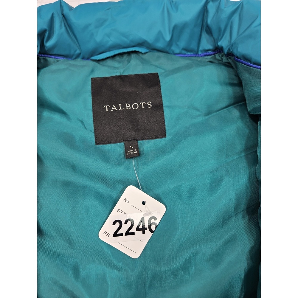 Talbots Down Quilted Puffer Vest Zipper Pockets Front Full Zip Teal Women Small - Picture 8 of 9